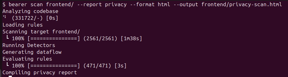 Successful execution of Bearer scan in terminal